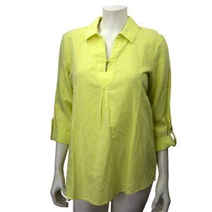 ELLEN TRACY LINEN BLEND ROLLED TAB SLEEVE‎ TOP SIZE SM NWT